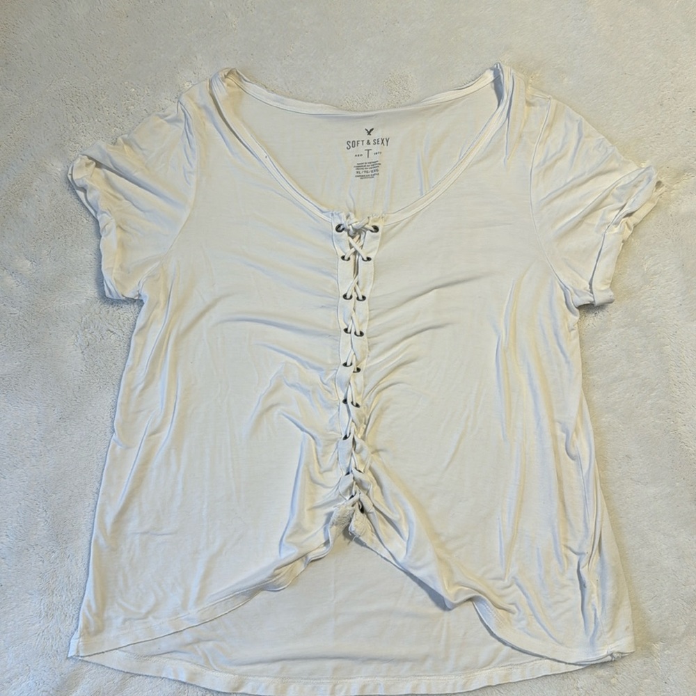 White tie up short sleeve
